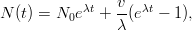N (t) = N0eλt + v-(eλt − 1),
                λ  
