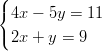 ({
 4x − 5y =  11
(2x + y =  9 
