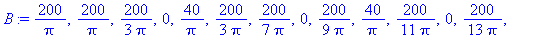 200/Pi, 200/Pi, 200/3/Pi, 0, 40/Pi, 200/3/Pi, 200/7/Pi, 0, 200/9/Pi, 40/Pi, 200/11/Pi, 0, 200/13/Pi, 200/7/Pi, 40/3/Pi, 0, 200/17/Pi, 200/9/Pi, 200/19/Pi, 0, 200/21/Pi, 200/11/Pi, 200/23/Pi, 0, 8/Pi, ...