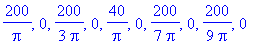 200/Pi, 0, 200/3/Pi, 0, 40/Pi, 0, 200/7/Pi, 0, 200/9/Pi, 0