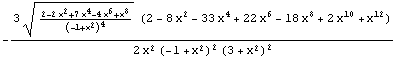 -(3 (2 - 2 x^2 + 7 x^4 - 4 x^6 + x^8)/(-1 + x^2)^4^(1/2) (2 - 8 x^2 - 33 x^4 + 22 x^6 - 18 x^8 + 2 x^10 + x^12))/(2 x^2 (-1 + x^2)^2 (3 + x^2)^2)