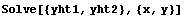 Solve[{yht1, yht2}, {x, y}]