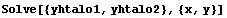Solve[{yhtalo1, yhtalo2}, {x, y}]