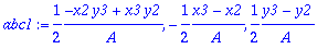 abc1 := 1/2*(-x2*y3+x3*y2)/A, -1/2*(x3-x2)/A, 1/2*(...