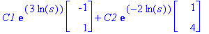 C1*exp(3*ln(s))*Vector(%id = 2880916)+C2*exp(-2*ln(s))*Vector(%id = 2879172)