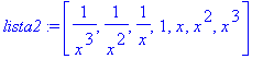 lista2 := [1/(x^3), 1/(x^2), 1/x, 1, x, x^2, x^3]