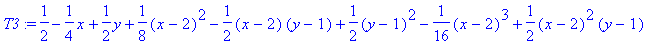 T3 := 1/2-1/4*x+1/2*y+1/8*(x-2)^2-1/2*(x-2)*(y-1)+1...