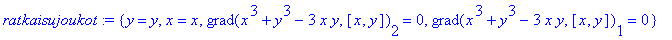 ratkaisujoukot := {y = y, x = x, grad(x^3+y^3-3*x*y...