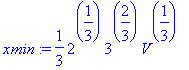 xmin := 1/3*2^(1/3)*3^(2/3)*V^(1/3)