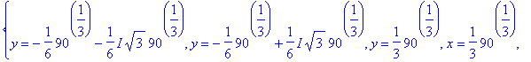 {y = -1/6*90^(1/3)-1/6*I*sqrt(3)*90^(1/3), y = -1/6...