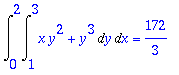 Int(Int(x*y^2+y^3,y = 1 .. 3),x = 0 .. 2) = 172/3