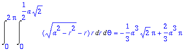 Int(Int((sqrt(a^2-r^2)-r)*r,r = 0 .. 1/2*a*sqrt(2))...