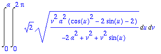 Int(Int(sqrt(2)*sqrt(v^2*a^2*(cos(u)^2-2*sin(u)-2)/...