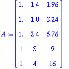 A := matrix([[1., 1.4, 1.96], [1., 1.8, 3.24], [1.,...