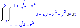 Int(Int(3-2*y-x^2-y^2,y = -1-sqrt(4-x^2) .. -1+sqrt...