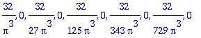 32/Pi^3, 0, 32/27/Pi^3, 0, 32/125/Pi^3, 0, 32/343/Pi^3, 0, 32/729/Pi^3, 0