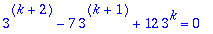 3^(k+2)-7*3^(k+1)+12*3^k = 0