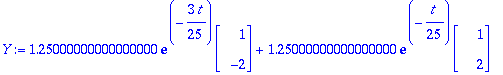 Y := 1.25000000000000000*exp(-3/25*t)*Vector(%id = 137842300)+1.25000000000000000*exp(-1/25*t)*Vector(%id = 137847044)