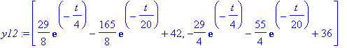 y12 := vector([29/8*exp(-1/4*t)-165/8*exp(-1/20*t)+42, -29/4*exp(-1/4*t)-55/4*exp(-1/20*t)+36])
