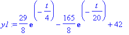 y1 := 29/8*exp(-1/4*t)-165/8*exp(-1/20*t)+42