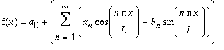 f(x) = a[0]+Sum(a[n]*cos(n*Pi*x/L)+b[n]*sin(n*Pi*x/L),n = 1 .. infinity)
