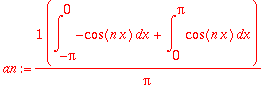 an := 1/Pi*(int(-cos(n*x),x = -Pi .. 0)+int(cos(n*x),x = 0 .. Pi))