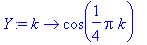 Y := proc (k) options operator, arrow; cos(1/4*Pi*k) end proc