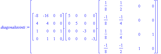 diagonalisointi := [Matrix(%id = 5211528), Matrix(%id = 15486632), Matrix(%id = 4444156)]