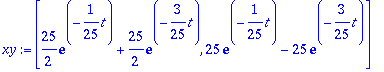 xy := vector([25/2*exp(-1/25*t)+25/2*exp(-3/25*t), ...