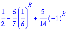 1/2-6/7*(1/6)^k+5/14*(-1)^k