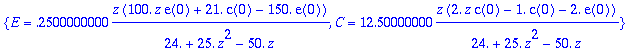 {E = .2500000000*z*(100.*z*e(0)+21.*c(0)-150.*e(0))...