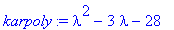 karpoly := lambda^2-3*lambda-28